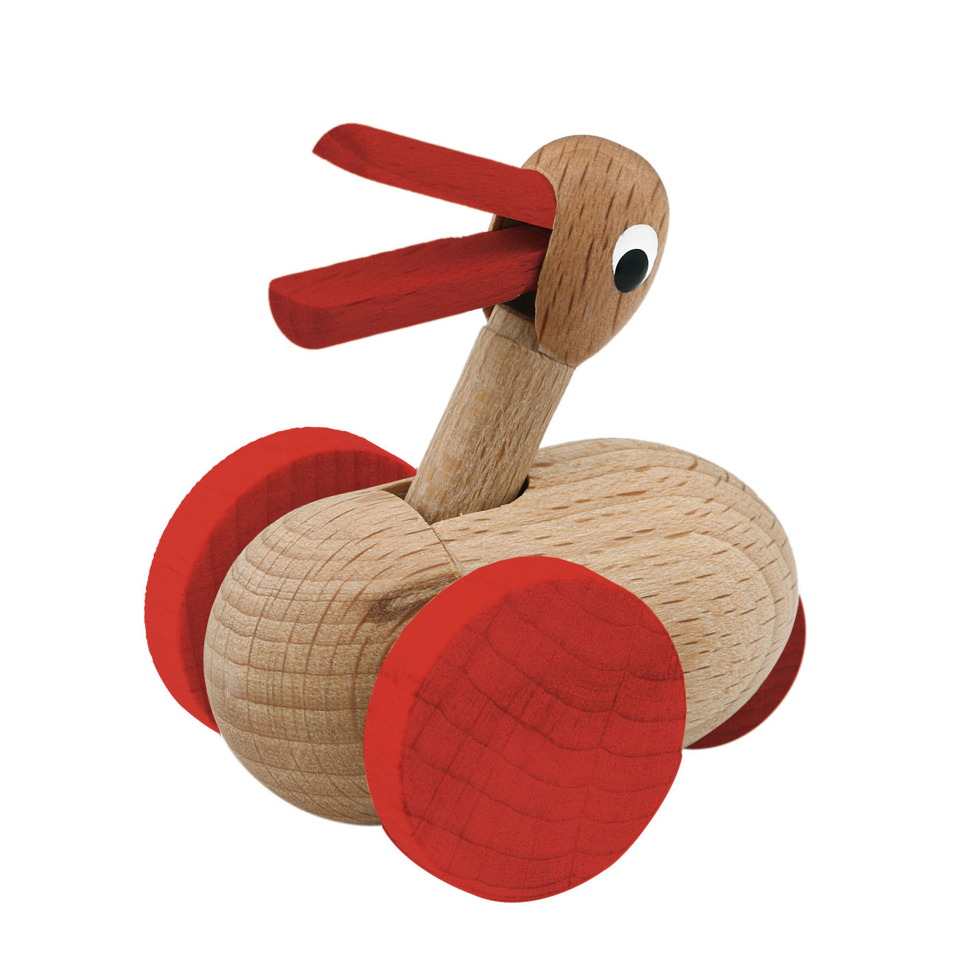 Wackelente klein natur mit roten Rädern