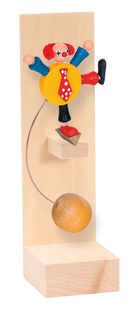 Schaukelclown mit Krawatte, gelbe Jacke
