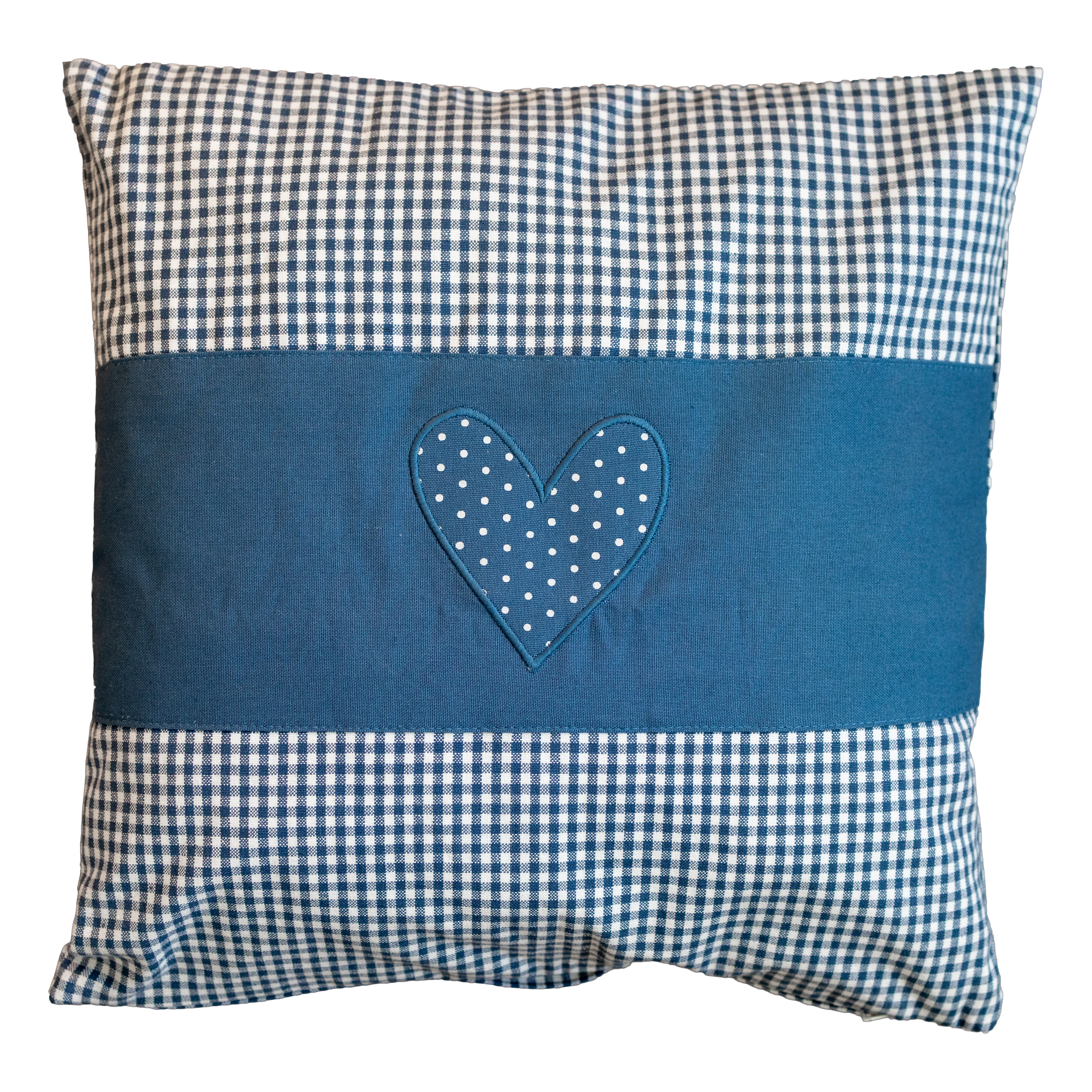 Zirbenholzkissen blau mit Herzmotiv